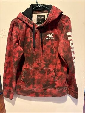 Hollister Red & Black Tie-Dye Pullover Hoodie